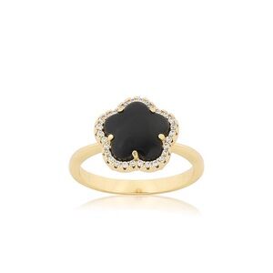 Source Unknown Gold and Black Floral Ring